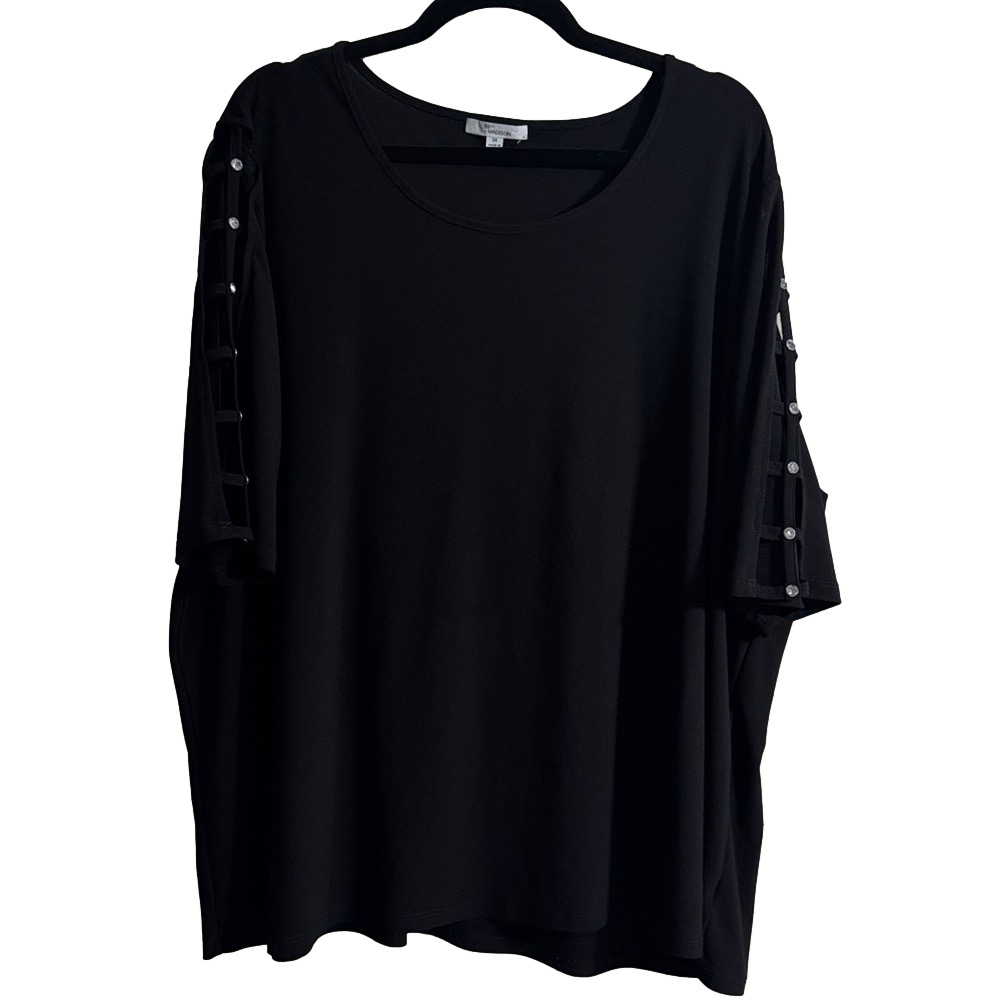 89th & Madison Black Top with Button Sleeve Detail